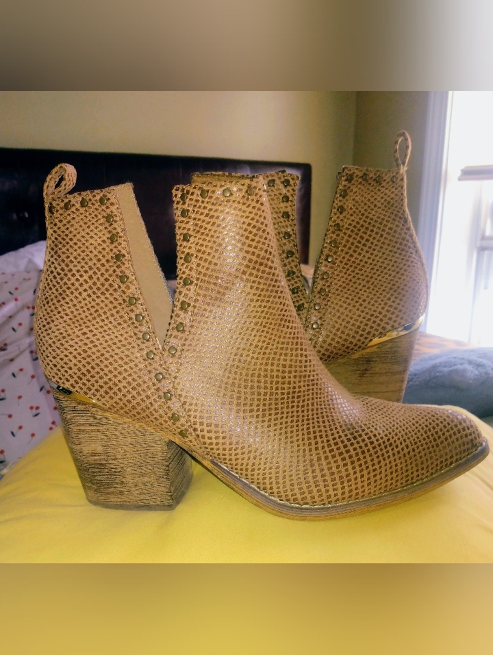 Women’s Tan Studded Cutout Ankle Boots